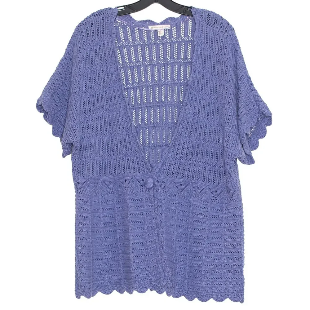 JM Collection Womens Cardigan Sweater Open Knit Boho Cottage Coastal Grandma 3X